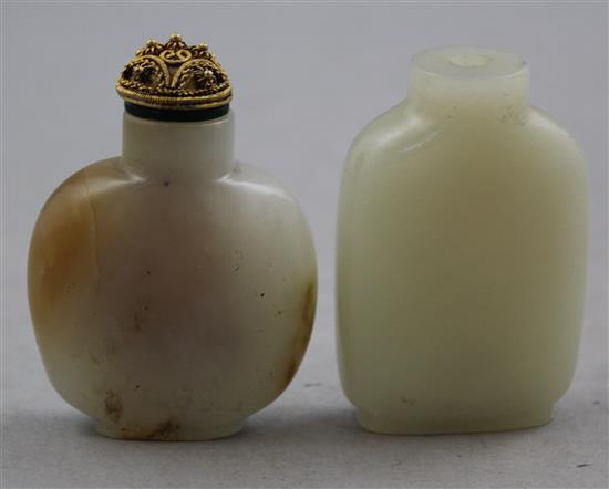 Two Chinese pale celadon jade snuff bottles, 1800-1900, Richards no.s 34 and 359